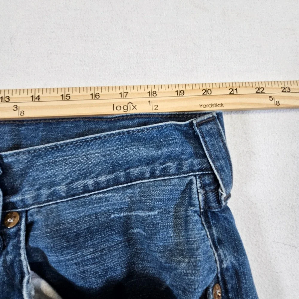 True Religion Mens Boot Cut Jeans Blue Distressed Graphic Back Pocket 40 USA